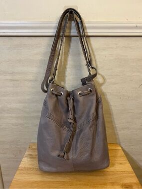 Day & Mood Velda Taupe Gray Distressed 100% Leather Shoulder Bag